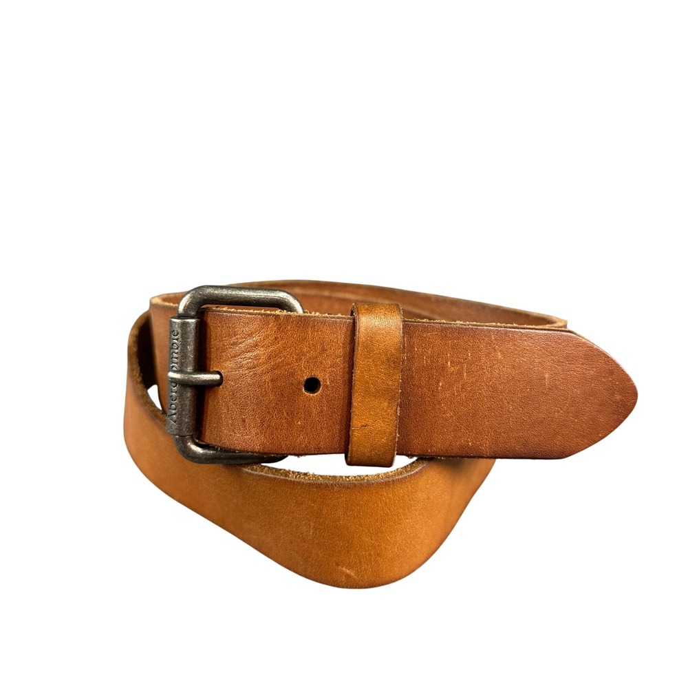 Abercrombie Mens Brown Leather Belt Size 30 Silver Roller Buckle Tan